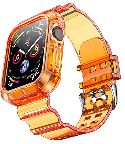 NotoCity Correa Compatible con Apple Watch SE, para Apple Watch Serie 8/7/6/5/4/3/2/1 42mm 44mm 45mm Correa de Repuesto con Funda, Creativa,Transparente (Naranja)