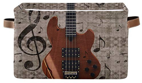 AUUXVA Aufbewahrungskorb, Vintage-Musik-Gitarren-Aufbewahrungswürfel, langlebig, Segeltuch, zusammenklappbar, Spielzeugkorb, Organizer, mit Griffen für Regal, Schrank, Schlafzimmer, Zuhause, Büro