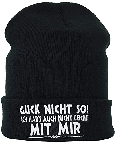 EXPRESS-STICKEREI Haube mit Spruch Guck Nicht so! Ich habs auch Nicht leicht mit Mir - Beanie für Damen und Herren - Warme Wintermütze mit Spruch - Lustige Strickmütze - Unisex Wollmütze