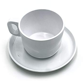 Tazza da Tè con Piattino Rotondo in Pura Melamina Decoro Bianco Made in italy Set da 4