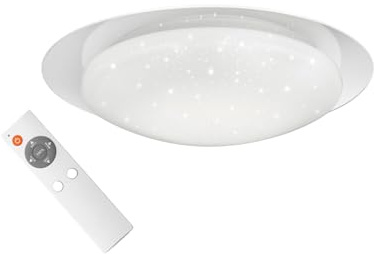 Reality Leuchten LED Deckenleuchte Frodo R62064800, Kunststoff weiß oder transparent, inkl. 16 Watt LED, Starlight Effekt, Fernbedienung