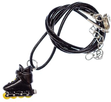 Miniblings Rollerskates Inliner Kette Halskette Inlineskates Rollschuhe schwarz gelb - Handmade Modeschmuck - Lederkette Leder