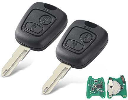Heart Horse 433MHz Coque de Clé de Voiture Télécommande, 2 Boutons Clef Télécommande Coque Boitier Clé avec ID46 PCF7961Chip pour Peugeot 206 306 405 Cle électronique Telecommande (2PCS)