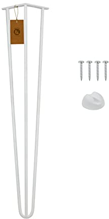 Moria Hairpin Leg 1 Stück | Möbelfüße, Tischbeine von 10 bis 80 cm | für Schrank, Hocker, Nachttisch, Couchtisch | Tischfüße mit Bodenschoner und Schrauben | 61 cm - 3 Streben (Metall, Weiß)