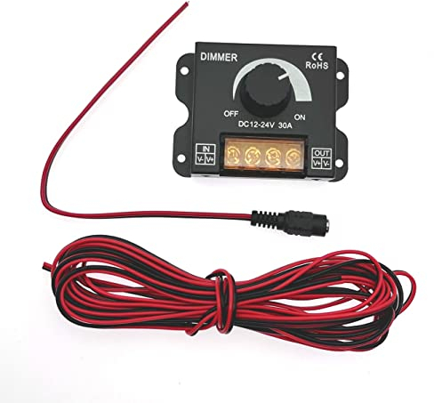 JZK LED-Dimmer, 12 V, 24 V, 30 A, LED-Helligkeitsregler mit Drehknopf für einfarbige LED-Lichtstreifen, LED-Stange, LED-Dimmer-Controller mit 22 WAG-Verlängerungskabel