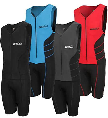 Deux Roues Youth Junior Kids Triathlon Suit Tri Cycling Skin Suit Sleeveless - Bonus Race Bib Belt, Red, Youth 10