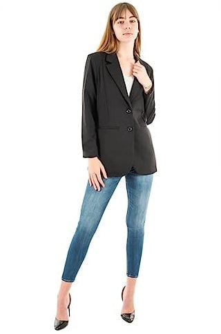 ICHI IHKATE SUS OVERSIZE BL Damen Blazer Longblazer Jacke Long-Blazer mit Knöpfen Stretch und Reverskragen, Größe:M, Farbe:Black (194008)