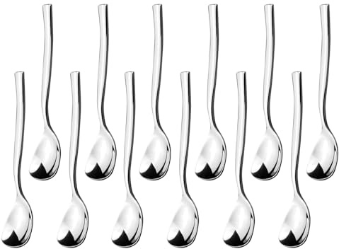 Tyminin 12 Pieces Stainless Steel Gelato/Ice Cream Spoons, Shovel Dessert Spoons for Yogurt, Tea, Cocktail, Sugar