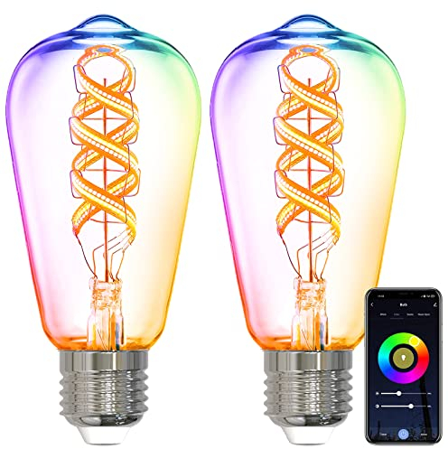 ANTELA Alexa Glühbirnen E27 5W Smart LED Vintage Edison Lampe, WLAN RGB Dimmbare Birne, APP Steuern Kompatibel mit Google Home, Warmweiß Licht, 2 Stück