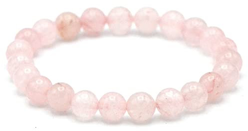 Miracles Minéraux Bracelet perle ronde 8 mm, pierre naturelle, création artisanale française, plus de 80 choix (Quartz rose 8 mm)