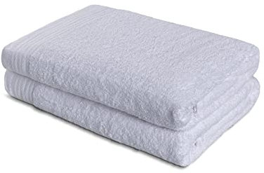 SABANALIA - Toalla Rizo Americano 600 grs, 100% algodón, Alto Grosor, Sorprendente Capacidad de Secado, Gran Capacidad para Absorber Agua, Pack 2 - Ducha 70x140, Blanco