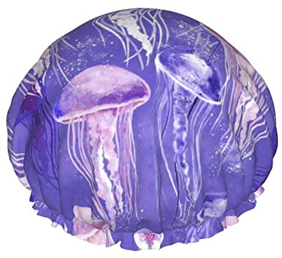 Shower Cap Jellyfish Reusable Bath Shower Caps For Women Long Hair, Double Layer Waterproof Bathing Shower Hat Hair Protector For Kids Girls Women, 1 Pack
