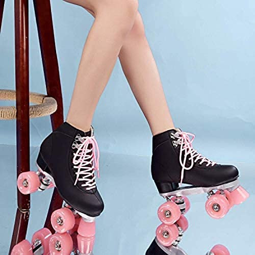 EARLY Speedskates Für Frauen Erwachsene 4 Räder Rollschuhe Outdoor Retro Quad Two Line Skate Schuhe Für Mädchen,Schwarz,43,Remarkable88