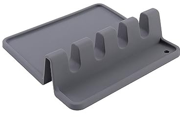 Kitchen Utensil Rest Spoon Holder Rest Silicone Rest Pad for Ladle, Spatula, Tongs, Fork - Heat Resistant, BPA Free, Grey, Pack of 1