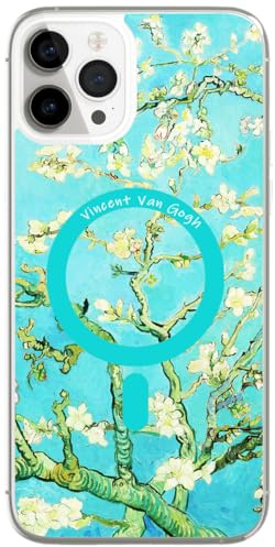Berkin Arts Compatible with iPhone 14 Pro Max Case Clear Transparent Cover [Compatible with Magsafe], Post-impressionism Flower(Almond blossom by van Gogh)