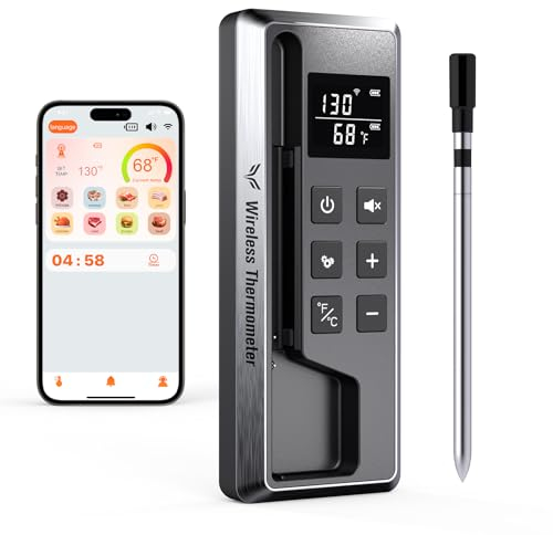 Paneceia Wireless Meat Thermometer Digital, 800FT Long Range Bluetooth Cooking Thermometer, Food Thermometer for Remote Monitoring of Grill, Oven, Smoker, Air Fryer, Rotisserie, iOS & Android App