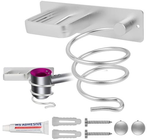 VFANDV Fönhalter Ohne Bohren, Aluminium Haartrocknerhalter und Glätteisenhalter mit Kabelhalter Wandmontage Föhn Halterung Multifunktionaler Badorganizer für Zuhause Hotel Barbershop