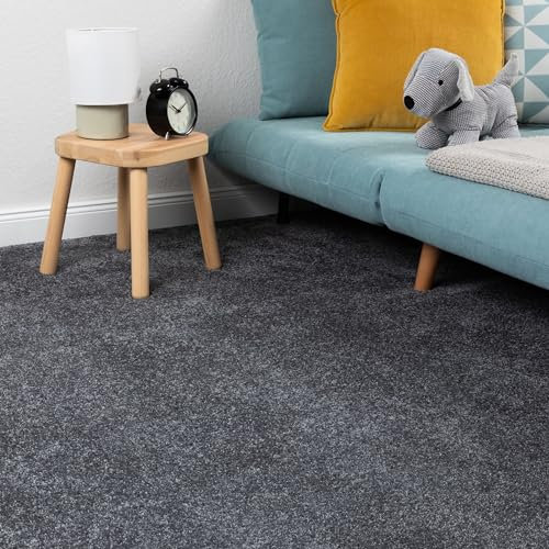 Steffensmeier Teppichboden Korsika Meterware | Auslegware für Kinderzimmer Wohnzimmer Schlafzimmer | Anthrazit, Größe: 100x200 cm
