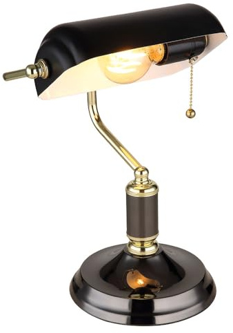 LED Bankerlampe Tischleuchte anthrazit gold Leselampe Schreibtischleuchte Wohnzimmerlampe, 1x E27 LED warmweiß, LxBxH 26,5x18x 34 cm