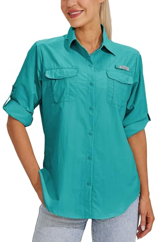 WILLIT Hemd Damen Wanderbluse UPF 50+ UV Shirt Langarm Funktionshemd Safari Angel SPF Schnelltrocknend Hemden Wandern Outdoor Teal L
