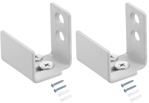 sourcing map 2 Set Sliding Barn Door Floor Guide Wall Mounted, (25mm-37mm) Flexible Adjustable U Bracket Flush Flat Bottom Design, White