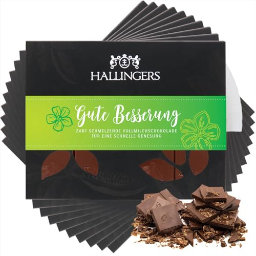 Hallingers Genuss Manufaktur Schokolade Geschenk - Tafel Edelkakao handgeschöpft ohne Alkohol edler Karton 10x Gute Besserung ... Pur, Geschenkidee für Frauen Männer