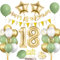 Deko 18. Geburtstag Junge Mädchen - Luftballons Grün Gold, Happy Birthday Banner Wimpelkette, Folienballon Zahl 18, Cake Topper für Party Dekoration