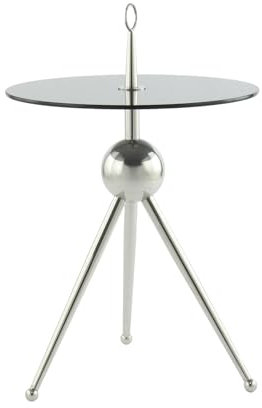 Qiyano Beistelltisch rund 100% Edelstahl Glas Dreibein Tripod mit Tragering tragbar filigran zweifärbig modern Design Ablage Wohnzimmer Couch Flur Nachttisch Blumen Höhe: 70 cm Farbe: Silber/Grau