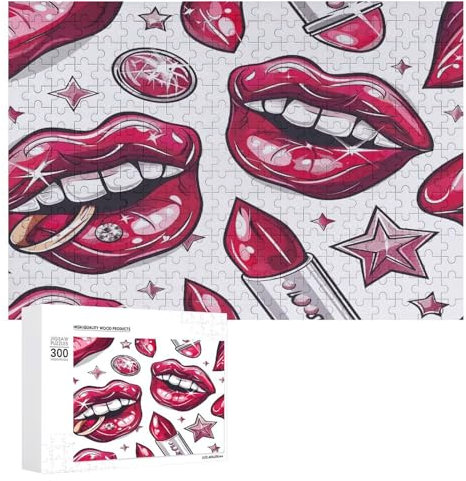 JEKYQ Jigsaw Puzzle 1000 500 300 Pieces Personalized Photos Puzzle with Storage Bag Cartoon Style Lips Puzzles Challenging Picture Puzzle Men Women Home Decor Wooden Puzzles for Family