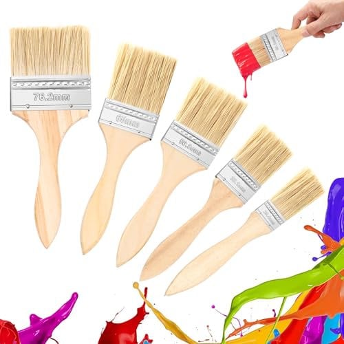5 Pezzi Pennelli Pittura,Pennello Lucido Pennello,Pennelli Per Vernice, Pennelli Piatti Con Manico,per scherma, decorazione, pittura,Trattamento Murale, Pulizia,Fai da Te,pittura a olio, macchia