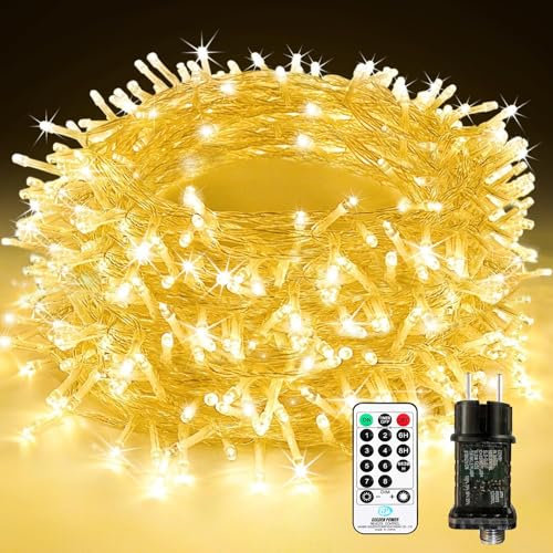 LED Lichterkette Außen Strombetrieben, 50M 500 LED Lichterkette Weihnachten mit Fernbedienung Timer Merkfunktion, 8 Modi IP65 Wasserdicht für Innen Außen Garten Party Hochzeit Weihnachtsdeko, Warmweiß