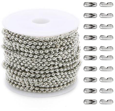 Kugelkette,Kugelkette Edelstahl,Chain Silber Halskette,Mit 20 Kette Ball,Gliederkette,Halsketten Mit Rollenkette,Basteln Bead Chaîne Colliers,für Diy-Schmuckherstellung,Schlüsselanhänger (5m)