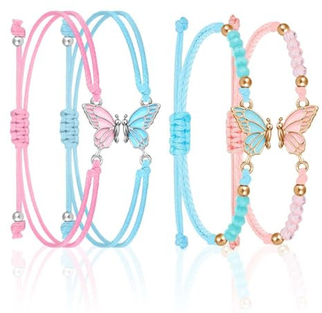 EHDWXVZM 4 Pièces Bracelets Papillon Tressés - Bracelets Assortis et d'Amitié pour Filles
