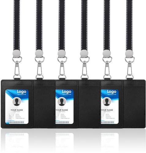 Porta Badge da Collo con Cordino da Collo Portabadge Collo Verticale Porta Badge Pelle con Finestra Trasparente Porta Carte Id per Carte di Credito Chiavi di Prossimità Licenze e Pass Nero 6 Pezzi