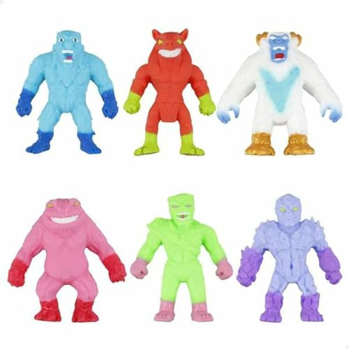 ColorBaby 47718 Stretchchapalz Set mit 6 elastischen Puppen, 8 cm, 3 Mal auf ihre Größe dehnen, Design Monster, Anti-Stress-Spielzeug für Kinder, sensorisches Spielzeug, ab 5 Jahren
