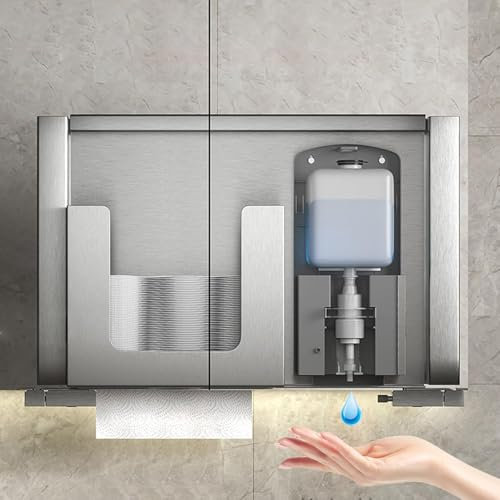 Commercial Embedded Soap Dispenser，2-in-1 Automatic Hidden Mirror 1000ml Sensing Dispenser with Toilet Roll Holder，Pull Down Slide,Durable Touchless Hand Soap Dispenser Liquid,for Bathroom，Kitchen