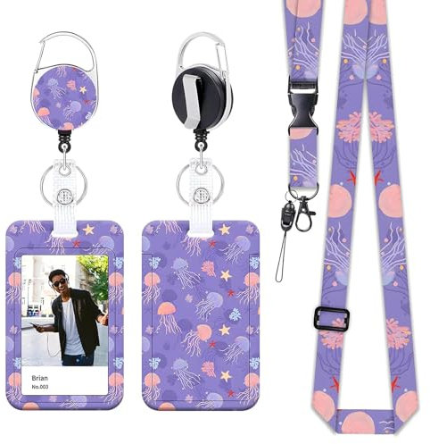 Yistoi Porta Badge da Collo, Porta Badge Infermiere, Portabadge Collo Retrattile, Cordino Staccabile per Insegnanti, Infermieri, Medici e Studenti, Badge Holder（Stella Medusa）