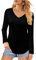 Elesomo Womens Long Sleeve T Shirts V Neck Tshirts Casual Cotton Ladies Tunic Tops, Black 10