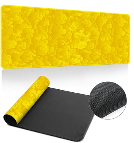 Hearda Tapis de Souris XXL/XL/L, Nuages ​​Multicolores Tapis de Souris Gamer,Tapis Souris avec Bords Cousus,Tapis de Souris en Base Antidérapante,Convient pour Gaming,Maison (900x400x3mm,Jaune)
