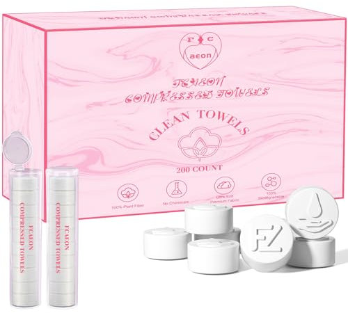 FCAEON Comprimé Serviette Tablette 23x19cm 200 Emballé Emballage en vrac Jetable Voyage Mini Pièce de monnaie Serviette Extensible Lingettes Démaquillantes Lingettes (Violet)