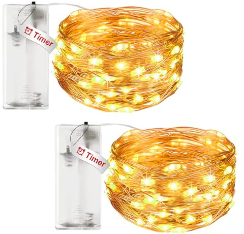 litogo 2 Stück Lichterkette Batterie Timer, 3M 30 LED Lichterkette Innen Wasserdicht Kupferdraht Fairy Lights, Lichterketten Batteriebetrieben (AA Batterie) für Weihnachten Hochzeit Deko, Warmweiß