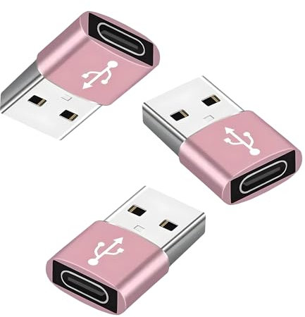 USB C Female to USB A Male Adapter Compatible with iPhone 16/15 Pro Max, AirPods, Apple Watch, Samsung Galaxy S25/S24, Aluminum Type C Converter for Charging, File Transfer (3, Pink)