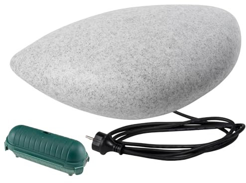 JungesLicht Marmo Außenleuchte mit 2 E27-Fassungen, IP65, Polycarbonat-Lampenschirm in Steinoptik 2,5m Kabel, Garten-Dekorationslampe, Kabelbox, 230Volt, 60x40x20cm, Rasenleuchte, ohne Leuchtmittel