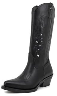 QUEEN HELENA Camperos Stivali con Tacco Western Traforati Stivaletti Texani a Punta Cowboy Donna X28-103