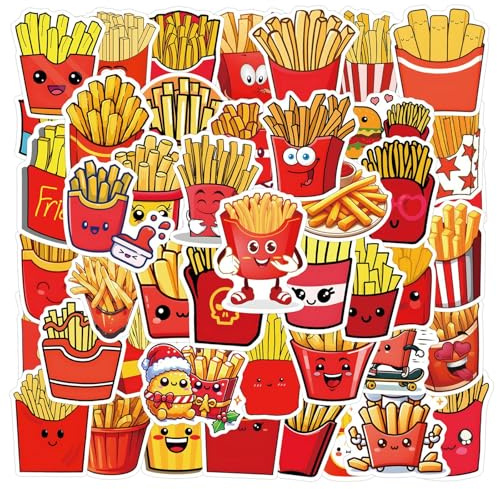 kaensc 50 Stück Pommes Frites wasserdichte Aufkleber für Kinder Jugendlich Erwachsene,Leckeres Essen Sticker für Wasserflaschen Fahrrad Roller Helm Notebook Koffer Skateboard Küche Computer