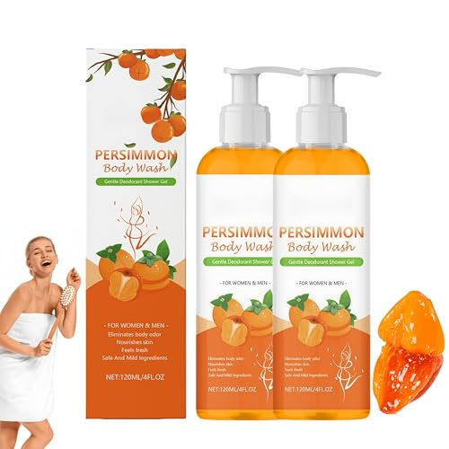 Gel douche Kaki et Thé Vert - 120 ml - Hydratant Naturel Gel douche pour une peau douce, propre et éclatante, parfum longue durée, végan et non testé sur les animaux (2 Pièce)