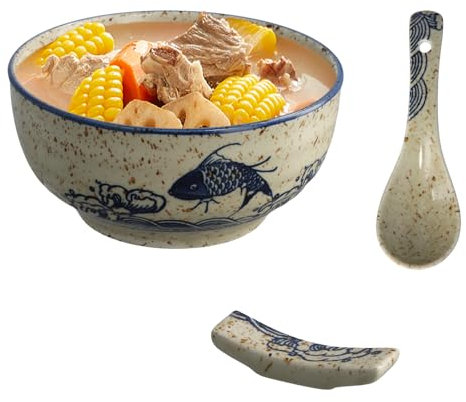 Fodlon Ramen Ciotole in Ceramica, 6 inch, 15x7.5cm, kit ramen, Ciotole Giapponesi per Ramen, Ciotoles da Zuppa in Porcellana per Noodle, Insalata, Muesli