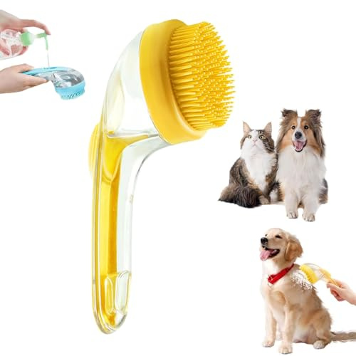 Haustier-Badebürste mit Shampoospender, Haustierpflege, Bade-Massagebürste, Hunde-Shampoo-Bürste, Seifenblasen-Maker, Haustier-Waschbürste mit weichen Silikonborsten für langhaarige Hunde, Katzen