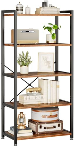 Coleshome Regal mit 5 Ebenen, Bücherregal mit Stauraum, 20 x 50.8 x 145.5 cm Regal Stehend für Büro, Wohnzimmer, Schlafzimmer, Küche, Braun