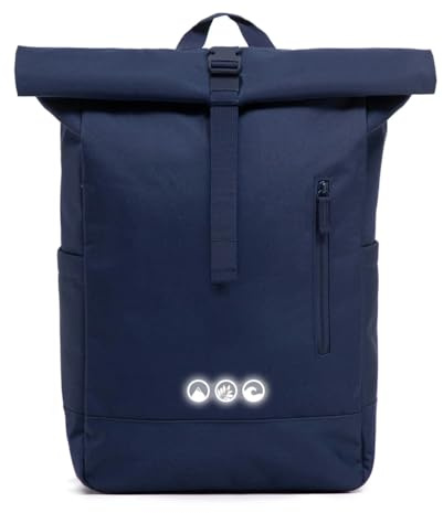 SONS OF ALOHA Roll-Top Rucksack Damen & Herren - NALU Reflektierend groß - Rolltop mit Laptopfach 16 für Uni Fahrrad Business - recycelt wasserabweisend blau